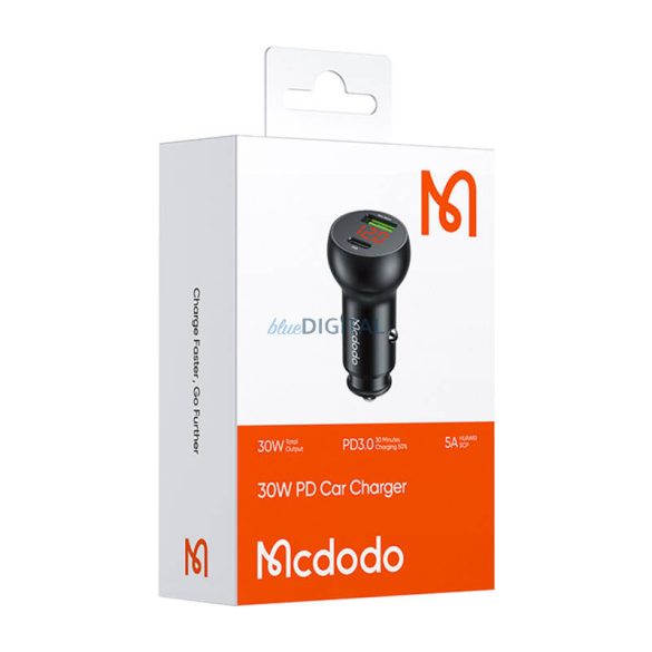 Mcdodo CC-6810 autós töltő 1xUSB-A és 1xUSB-C csatlakozással 30W - fekete