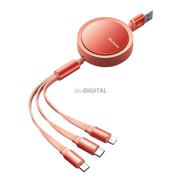 USB kábel Mcdodo CA-7252 3 az 1-ben behúzható 1,2m (narancssárga)