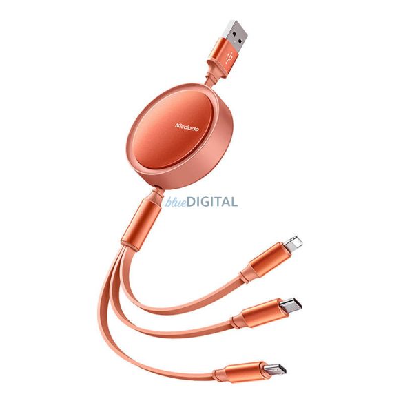 USB kábel Mcdodo CA-7252 3 az 1-ben behúzható 1,2m (narancssárga)