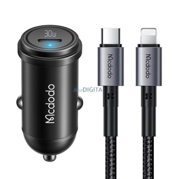 Mcdodo CC-7492 autós töltő, USB-C, 30W + USB-C Lightning kábel (fekete)