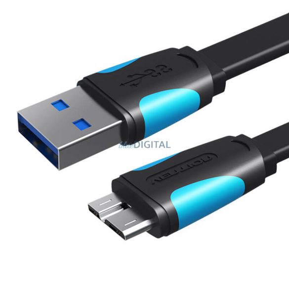 Lapos USB 3.0 A apa és Micro-B apa kábel Vention VAS-A12-B150 1.5m Fekete