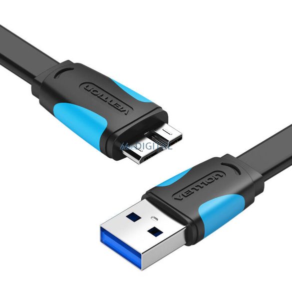 Lapos USB 3.0 A apa és Micro-B apa kábel Vention VAS-A12-B150 1.5m Fekete