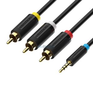 3,5 mm-es male 3x RCA male audió kábel 2m Vention BCBBH Fekete