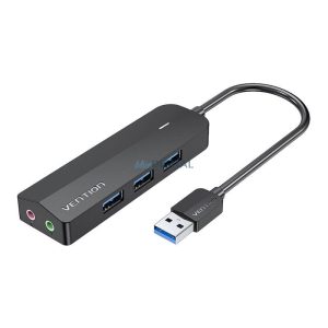 USB 3.0 3 portos hub hangkártya és hálózati adapter Vention CHIBB 0.15m Fekete