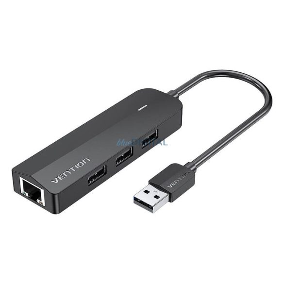 USB 2.0 3 portos Hub Ethernet adapter 100m Vention CHPBB 0.15m, Fekete