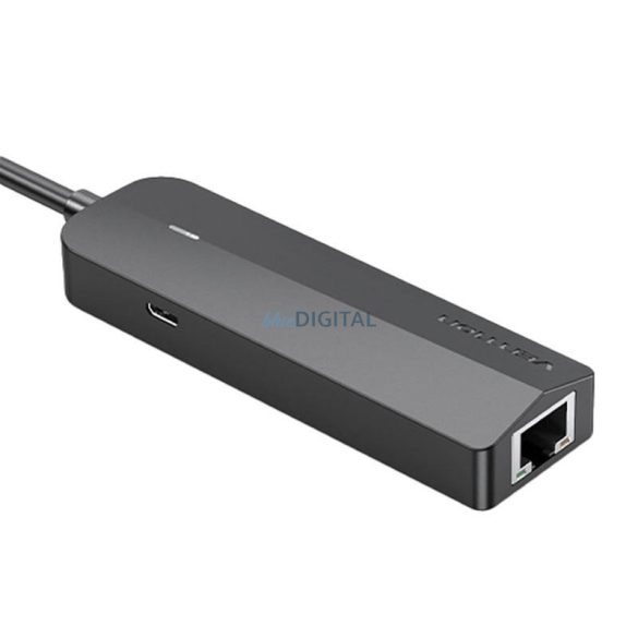 USB 2.0 3 portos Hub Ethernet adapter 100m Vention CHPBB 0.15m, Fekete