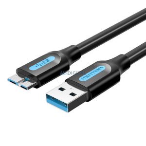 USB 3.0 A férfi és Micro-B férfi kábel Vention COPBI 3m fekete PVC