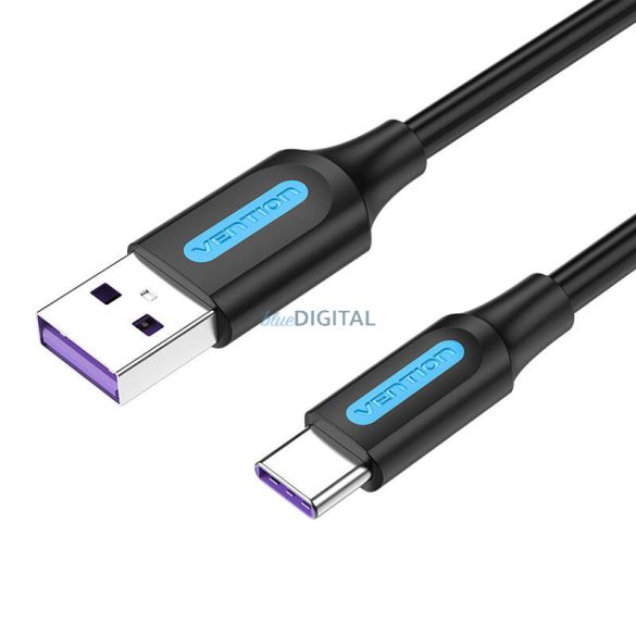 USB 2.0 A és USB-C 5A kábel Vention CORBF 1m fekete PVC