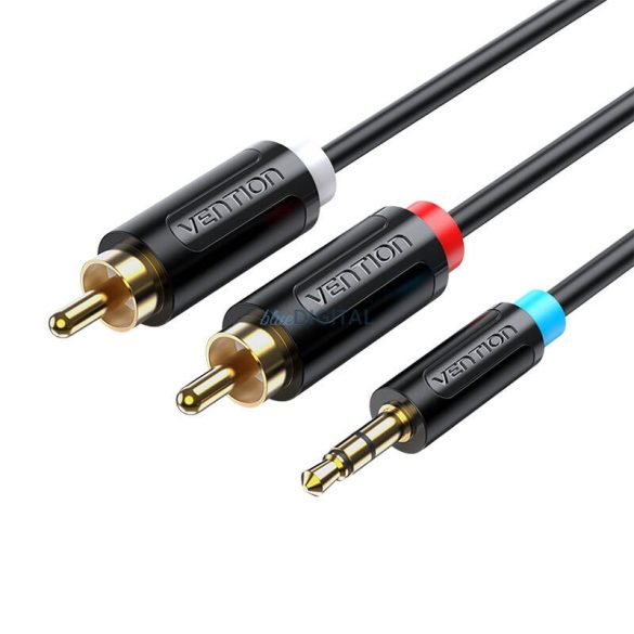 Audio adapter kábel 3,5 mm-es férfi 2x férfi RCA 10m Vention BCLBL Fekete