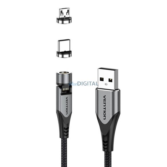 2in1 mágneses kábel USB-C/Micro-B USB Vention CQXHG 1.5m (szürke)