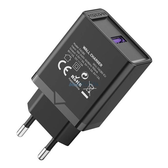 Vention FACB0-EU hálózati töltő 1xUSB-A csatlakozással 22.5W - fekete