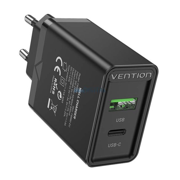 Fali töltő EU USB-A(18W), USB-C(20W) Vention FBBB0-EU, 2,4A, PD3.0 (fekete)