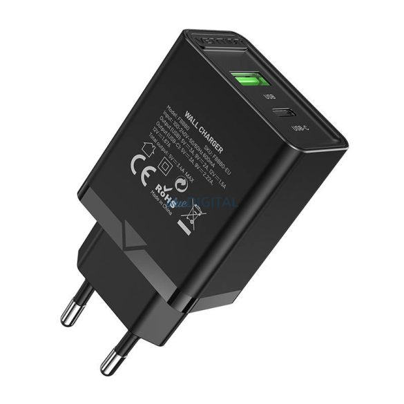 Fali töltő EU USB-A(18W), USB-C(20W) Vention FBBB0-EU, 2,4A, PD3.0 (fekete)