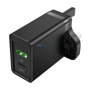 USB (A+C) fali töltő Vention FBBB0-UK (18W/20W) UK Fekete