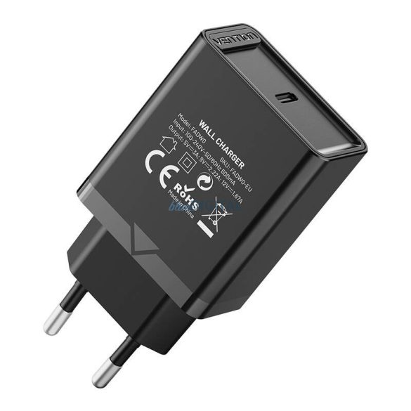 USB-C fali töltő Vention FADB0-EU (20 W) Fekete