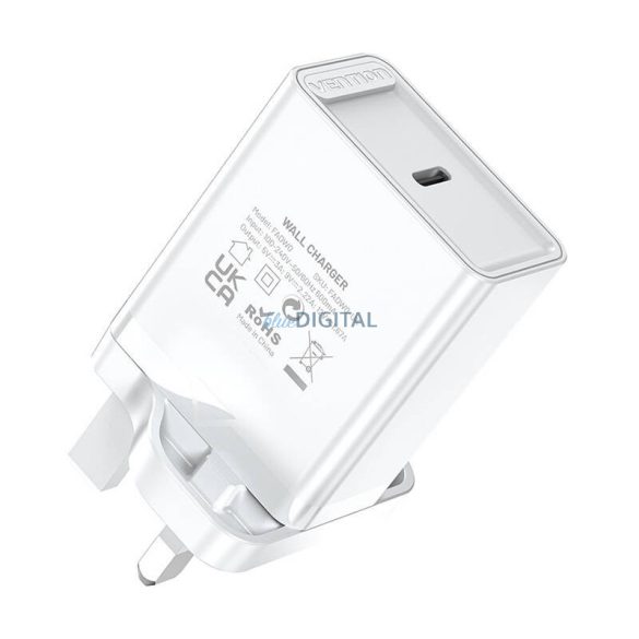 USB-C fali töltő Vention FADW0-UK (20 W) UK Fehér