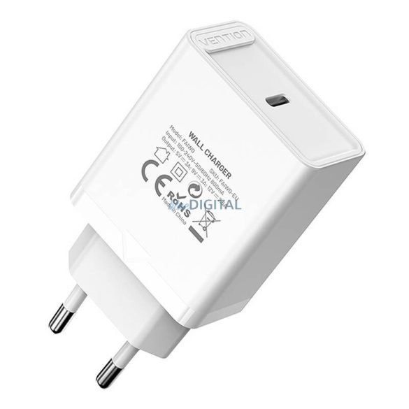 Vention FAIW0-EU hálózati töltő 1xUSB-C csatlakozással 30W - fehér