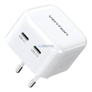 Vention FBPW0-EU hálózati töltő 2xUSB-C csatlakozással GaN 35W - fehér