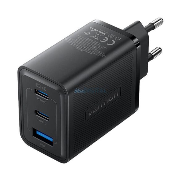 Vention FERB0-EU hálózati töltő 1xUSB-A és 2xUSB-C csatlakozással 30W/65W GaN - fekete