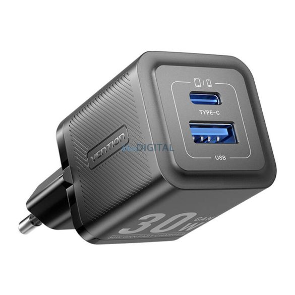 Vention FEQB0-EU hálózati töltő 1xUSB-A és 1xUSB-C csatlakozással 30W GaN - fekete