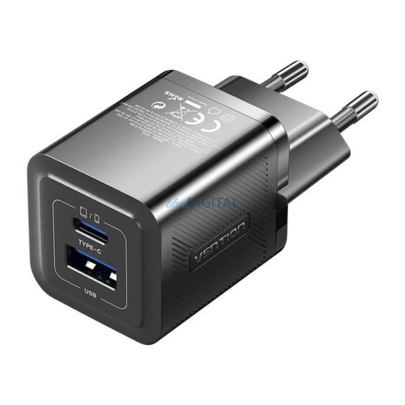 Vention FEQB0-EU hálózati töltő 1xUSB-A és 1xUSB-C csatlakozással 30W GaN - fekete