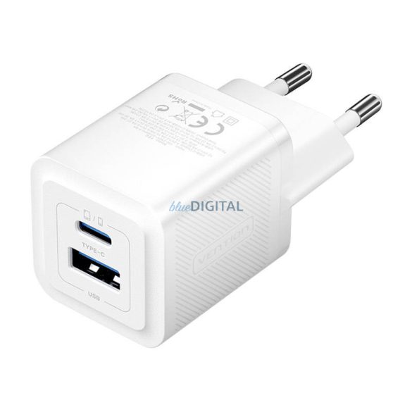 Vention FEQW0-EU hálózati töltő 1xUSB-A és 1xUSB-C csatlakozással 30W GaN - fehér