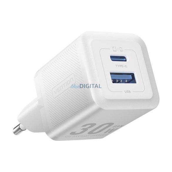 Vention FEQW0-EU hálózati töltő 1xUSB-A és 1xUSB-C csatlakozással 30W GaN - fehér