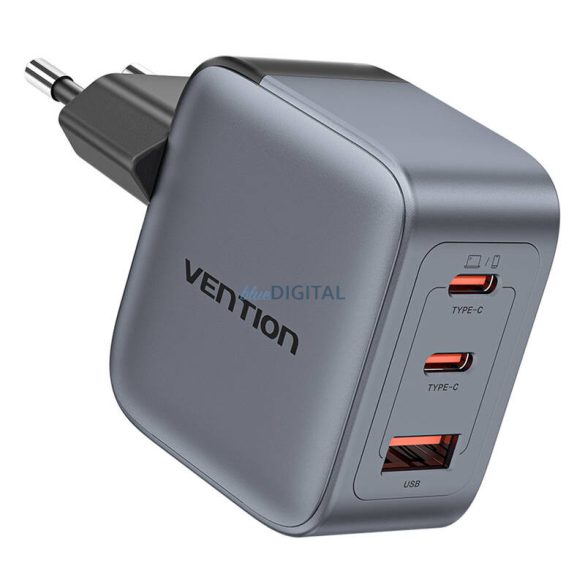 Vention FEXH0-EU hálózati töltő 1xUSB-A és 2xUSB-C csatlakozással 70W GaN PD QC - szürke