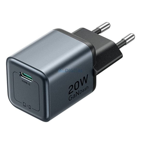 Vention TZ-FEVH0-EU hálózati töltő 1xUSB-C csatlakozással + Type-C - Lightning kábellel 100cm 20W GaN PD QC - szürke