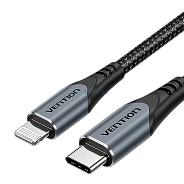 Vention TZ-FEVH0-EU hálózati töltő 1xUSB-C csatlakozással + Type-C - Lightning kábellel 100cm 20W GaN PD QC - szürke