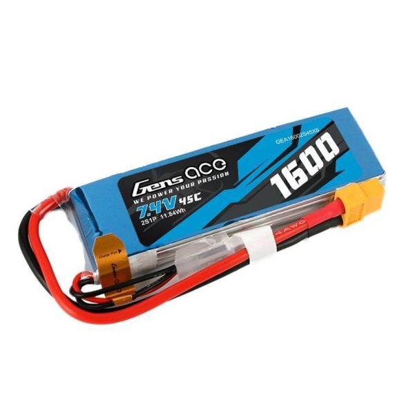 GensAce LiPo 1600mAh 7.4V 45C 2S1P XT60 akkumulátor