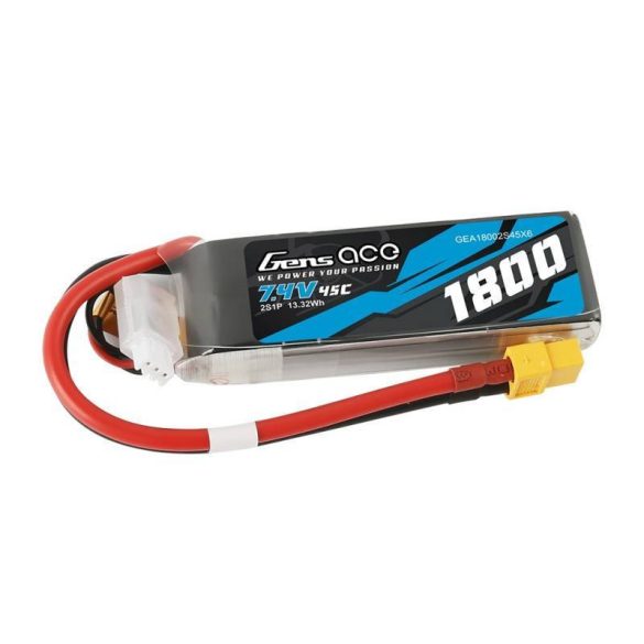 GensAce LiPo 1800mAh 7.4V 45C 2S1P XT60 akkumulátor