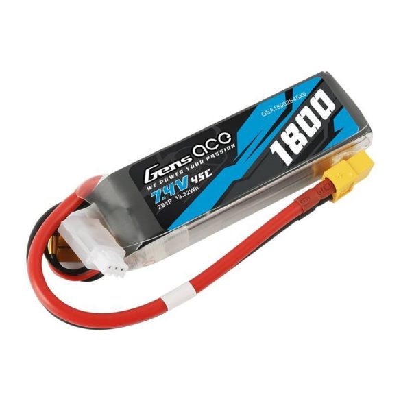 GensAce LiPo 1800mAh 7.4V 45C 2S1P XT60 akkumulátor