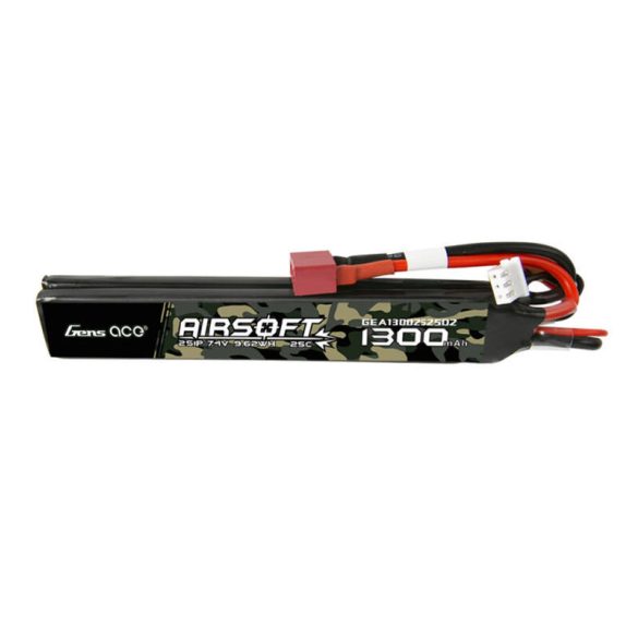 Gens ace 25C 1300mAh 2S1P 7.4V nyereg Airsoft Gun Lipo akkumulátor T dugóval