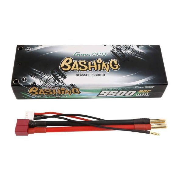 Akkumulátor Lipo Gens ace 5500mAh 2S 7.4V 60C HardCase RC 10# autó T-csatlakozóval