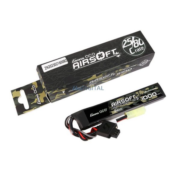 Gens Ace G-Tech 25C 1000mAh 2S1P 7.4V Airsoft Gun Lipo Batterymini Tamiya Plug