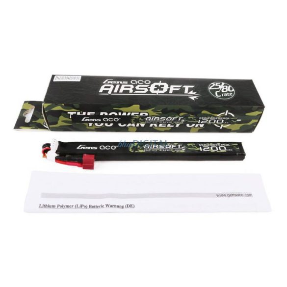 Gens Ace 25C 1200mAh 3S1P 11.1V Airsoft Gun Lipo akkumulátor T Plug Hosszú méret