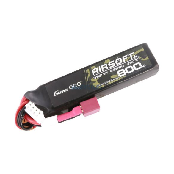 Gens Ace Lipo 800MAH 11.1V 25C 3S1P Airsoft Gun Lipo BatteryT (Deans) dugó