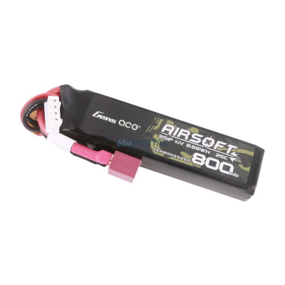 Gens Ace Lipo 800MAH 11.1V 25C 3S1P Airsoft Gun Lipo BatteryT (Deans) dugó