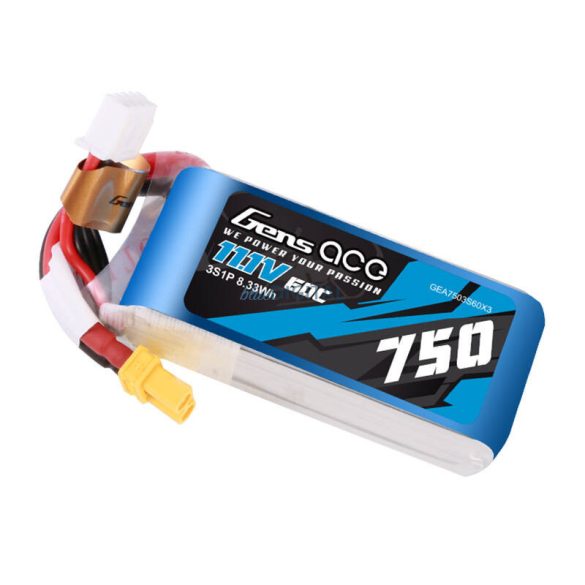 GENS ACE 750MAH 11.1V 60C 3S1P LIPO AKKUMULÁTOR CSOMAGXT30