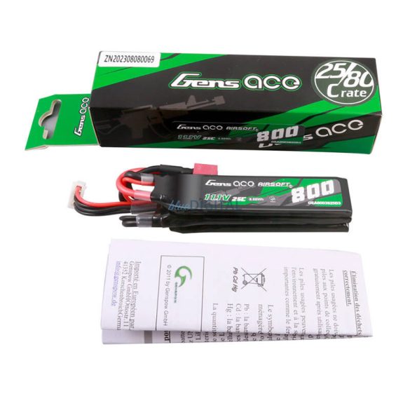 Gens ace 25C 800mAh 3S1P 11.1V NUNCHUCK 3X Airsoft Gun Lipo akkumulátorDeans(T) Plug