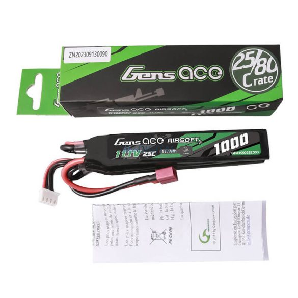 Gens ace 25C 1000mAh 3S1P 11.1V Nunchuck 3X Airsoft Gun Lipo akkumulátorT Plug