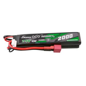 Gens Ace 25C 2000mAh 2S2P 7.4V nyerges Airsoft Gun Lipo akkumulátormini Deans(T) Plug