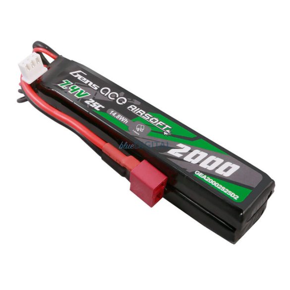 Gens Ace 25C 2000mAh 2S2P 7.4V nyerges Airsoft Gun Lipo akkumulátormini Deans(T) Plug