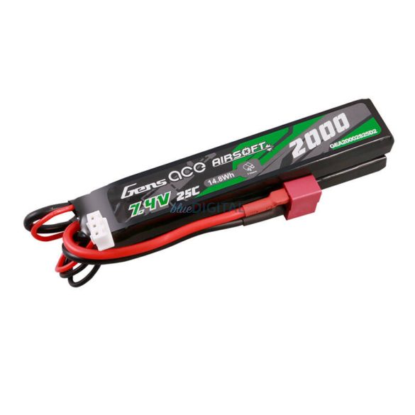 Gens Ace 25C 2000mAh 2S2P 7.4V nyerges Airsoft Gun Lipo akkumulátormini Deans(T) Plug