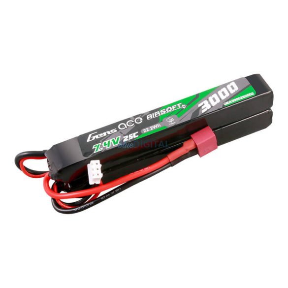 Gens ace 25C 3000mAh 2S2P 7.4V nyerges Airsoft Gun Lipo akkumulátormini Deans(T) dugó