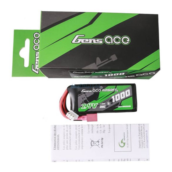 Gens ace 35C 1000mAh 2S1P 7.4V Airsoft Gun Lipo akkumulátorT Plug