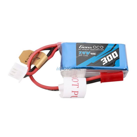 Gens Ace 300mAh 7.4V 45C 2S1P Lipo akkumulátor csomagJST-SYP dugó