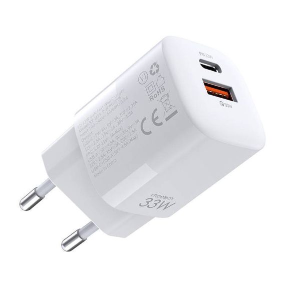 Choetech fali töltő, 33W, PD5006 A+C két portos (fehér)