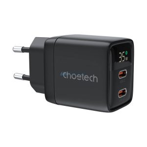 Choetech PD6051 hálózati töltő 2xUSB-C csatlakozással PD35W GAN3 - fekete